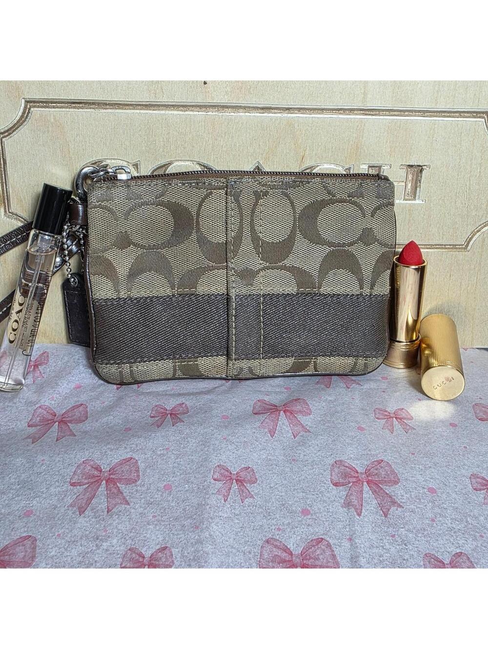 Coach Y2K Signature Jacquard Brown Canvas Wristlet